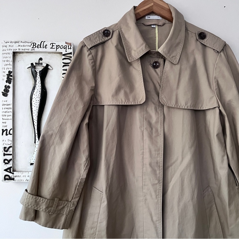GAP Minimalist Y2K Normcore Classic Beige Trench Coat Women’s Size XL - Picture 2 of 14